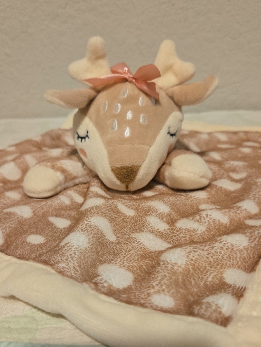 Baby Essentials Baby Deer Pink Bow Security Blanket Lovey.